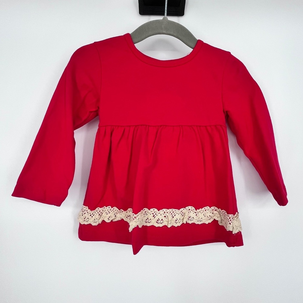 Christmas Outfit Tunic w/ Leggings Set Girls 2XS Red Santa Tree Lace Trim